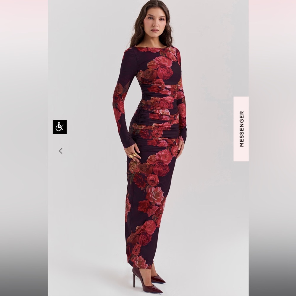 House of CB Lanetta Ruched Long Sleeve Maxi Dress Romantic Floral - Picture 3 of 9